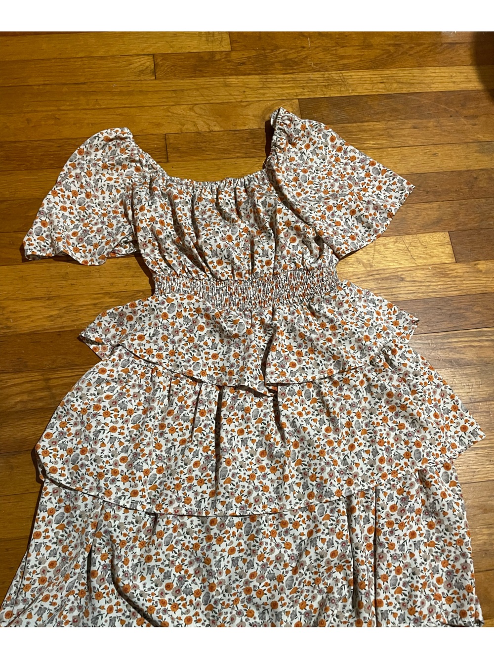 Floral Tiered Off-Shoulder Dress - Rust & Cream